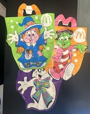 Vintage 1990 Mcdonald's Halloween Vinyl Bags Lot Of 3 Monster,Witch Ghost