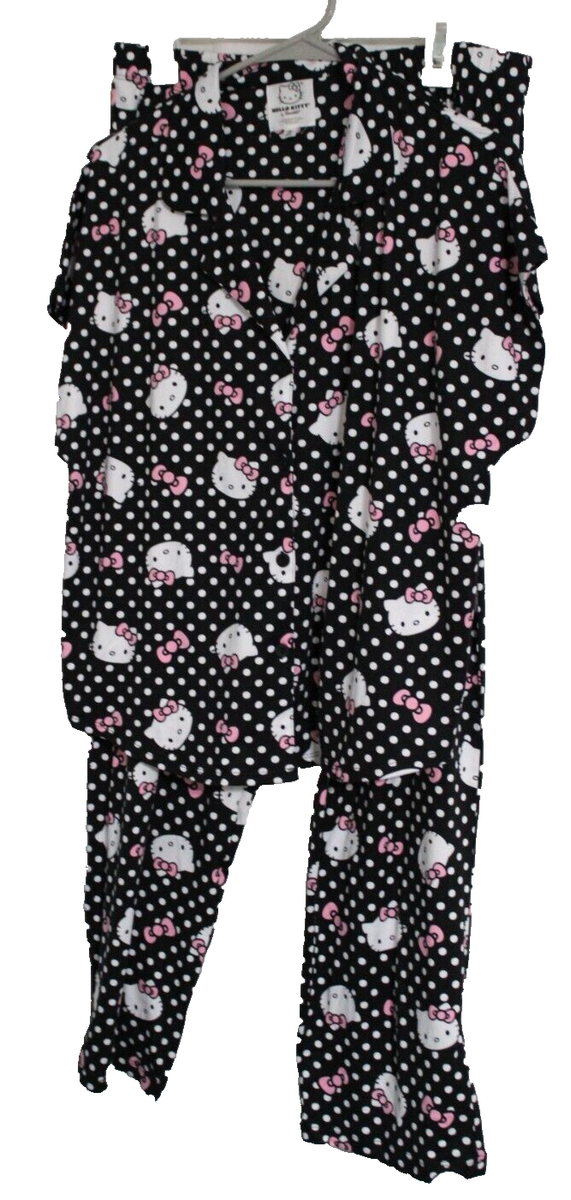 Hello Kitty Polka Dot Print PJ Set Top/Pants Blk/White Size M New