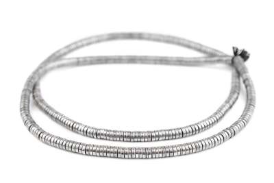 Silver Snake Disk Beads 6mm White Metal Large Hole 16 Inch Strand