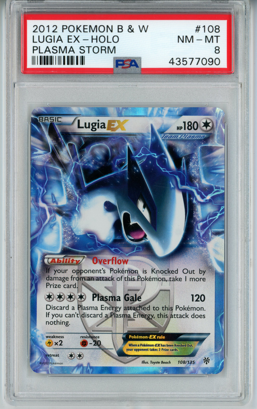 2012 POKEMON PLASMA STORM LUGIA EX #108 HOLO FOIL PSA 8 NM #43577090