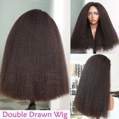 Kinky Straight Double Drawn 4x4 Lace Closure Wig HD Human Hair Wigs Preplucked