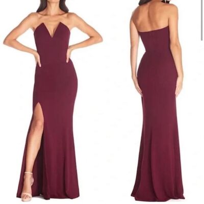 NEW DRESS THE POPULATION Fernanda Strapless Evening GOWN $248 Size L  BURGUNDY | eBay