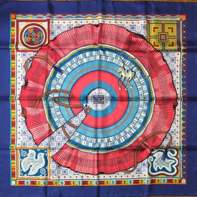 Hermes Schal Stola Cent Plis des Miao Blau Aline Honore Seide Authentisch Neu...