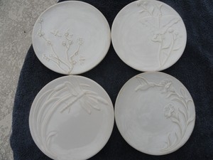 Pottery Barn Signs Of Spring Set Of 4 Embossed White Appetizer
