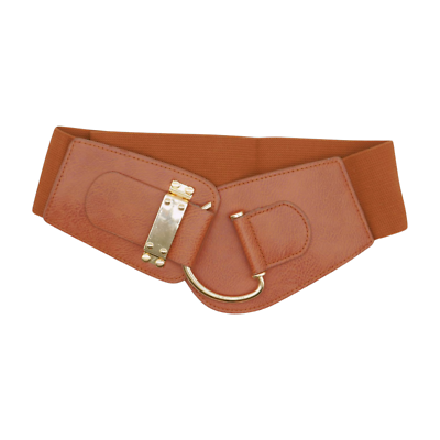 Women Elastic Brown Fashionable Wide Belt Gold Metal Hook  display picture 2