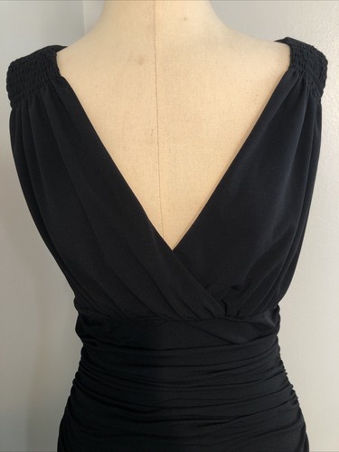 Vintage OMO Norma Kamali Black Ruched Jersey Mini Dress Sleeveless Bodycon S USA - Picture 2 of 13