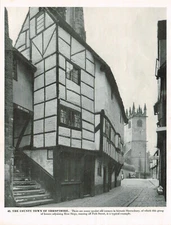 Shrewsbury Bear Steps Fish Street Vintage Picture Old Print 1956 CLPBOB4#42