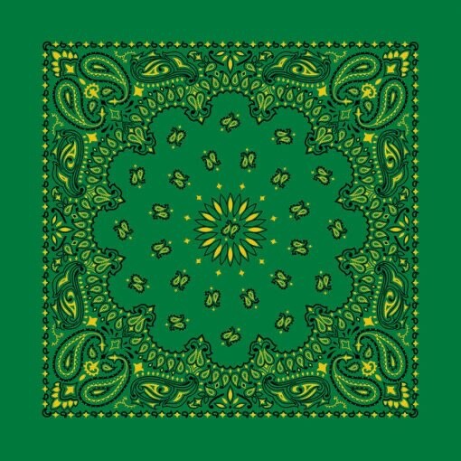 Kelly Green & Yellow Paisley 22x22in Bandanna Made in USA 100