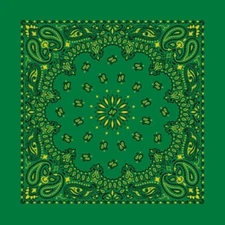 Kelly Green & Yellow Paisley 22x22in Bandanna Made in USA 100% Cotton Western