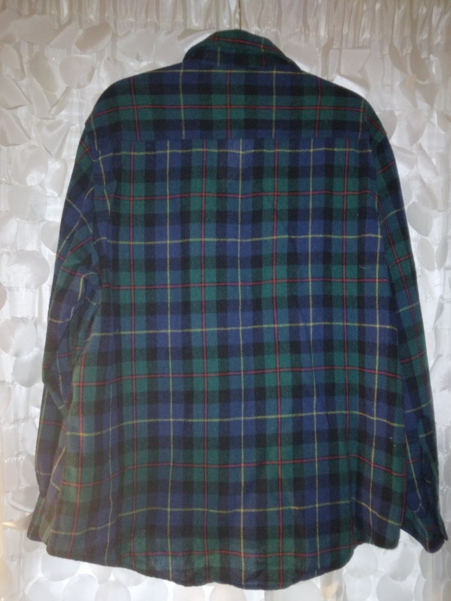 Vintage 80s Blue Plaid Flannel Sears Fieldmaster Shirt XL VTG Wool