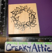 WREATH LEAVES VINE CIRCLE SM OUTLINE RUBBER STAMP DENAMI DESIGNS CREAKYATTIC