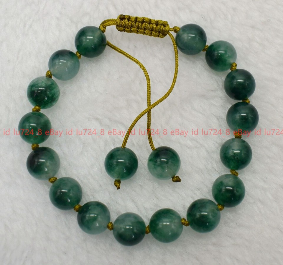 K-KED Natural 8/10/12mm Green Jade Round Gemstone Beads Pendant Necklace 18" AAA-8 Mm-16 In - Foto 2