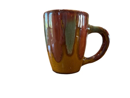 Dryden Pottery 8 Ounce Coffee Mug Cup Drip Glaze Red Teal
