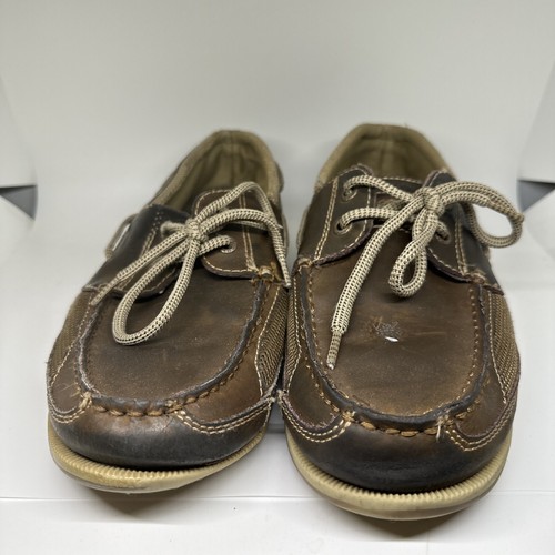 MARGARITAVILLE Boat Shoes Mens SZ 9.5 Brown Leather Pam Tree Engravings - Picture 4 of 6