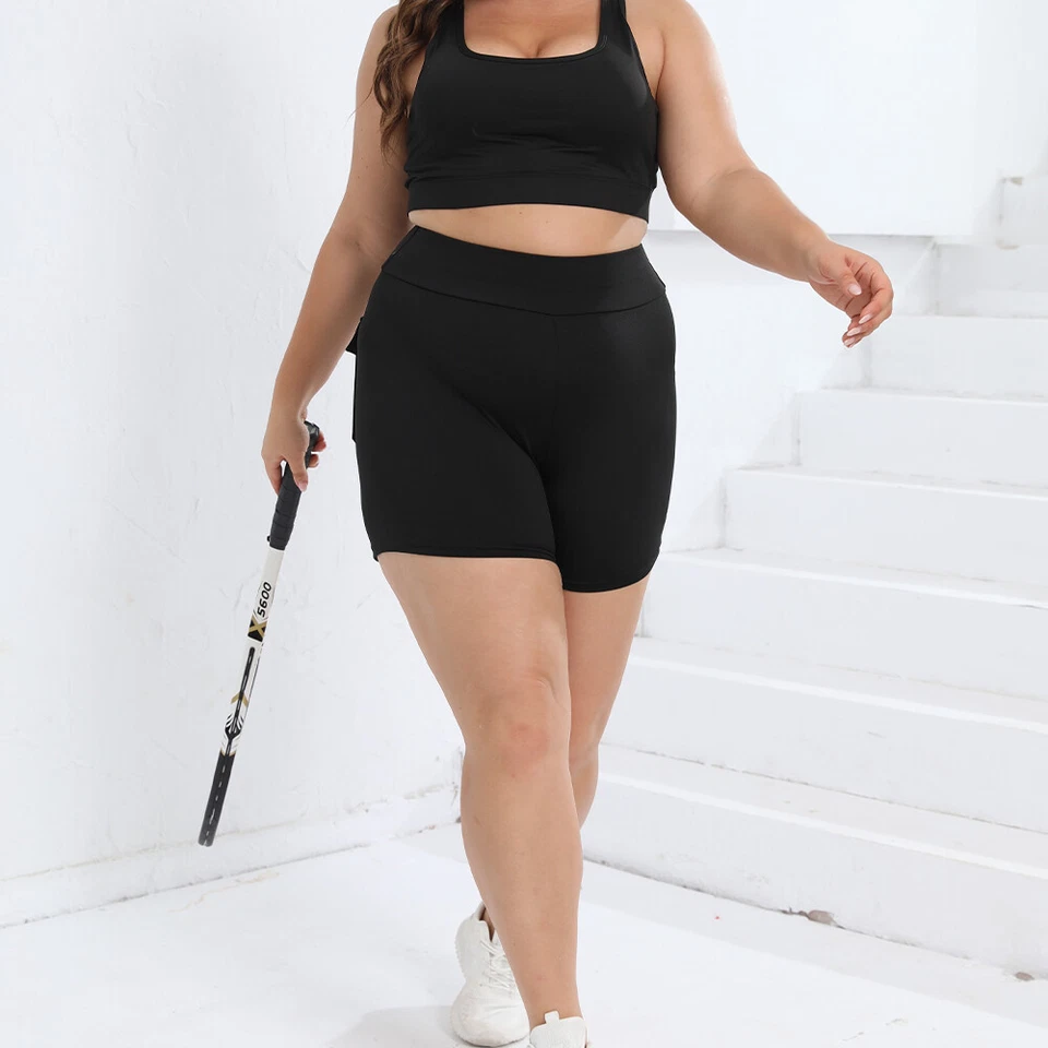 Pantalones Cortos Talla Grande con Bolsillos para Mujer Deportes Yoga Pantalones Gimnasio Fitness 0XL-4XL Foto 2 de 4