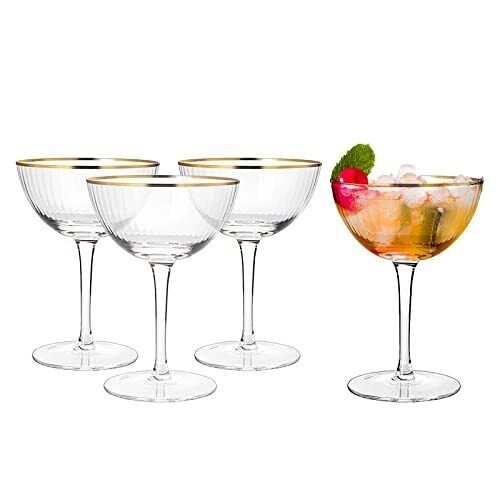 Juego de 4 copas de Martini, champán y cóctel vintage con borde dorado cupé - - Imagen 2 de 7