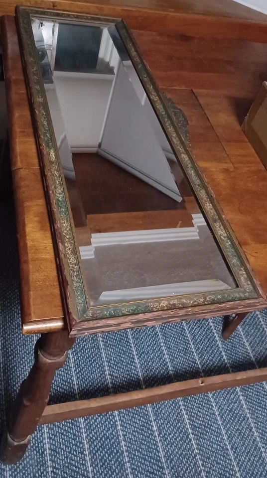Antique-#882 Distressed Beveled Glass Trapezoid 38".5 W x 12".5H Mirror. - Image 4 of 4