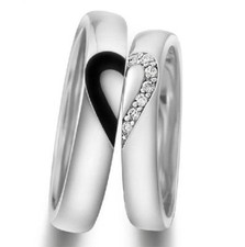Silver Couple Ring Semi Heart Ring Matching Lovers Ring Promise Ring