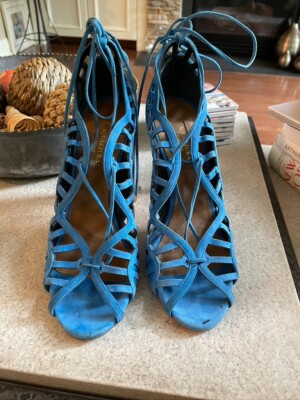 Aquazzura Blue Suede Heels sz 37 US 7