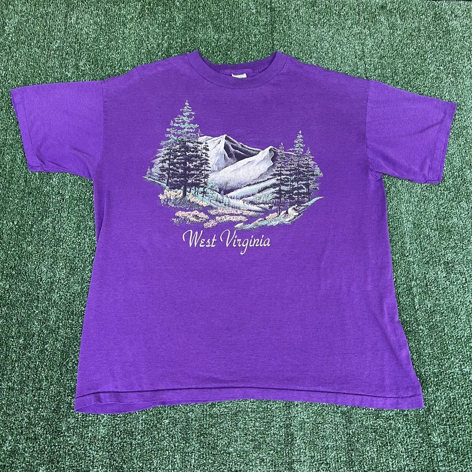VTG State Nature T-Shirt Mens L / XL Blue Purple Black Florida West Virginia 90s - Image 2 of 4