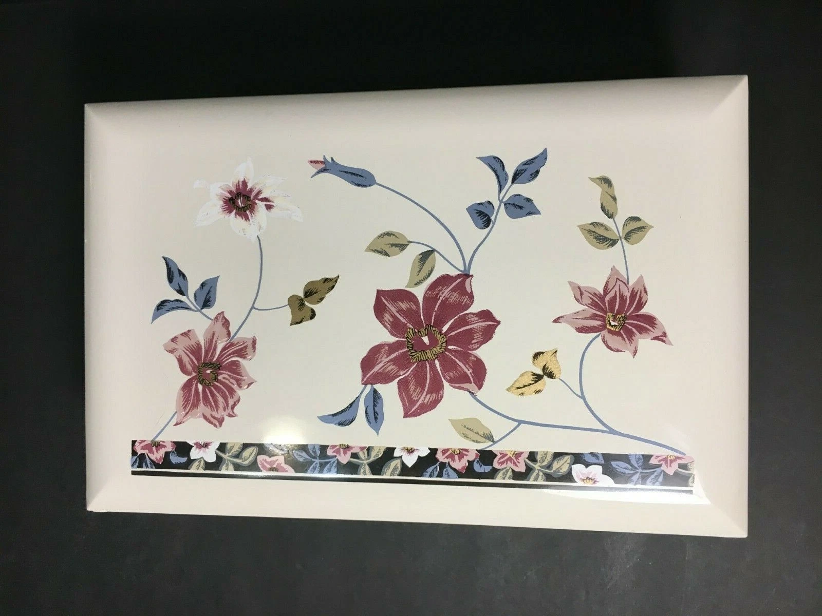 Vintage Otagiri Lacquerware Mirror Jewelry White Music Box Japan Floral Supreme