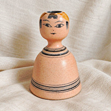 Unusual Vintage Pink Ceramic Lady Bell Folk Art Studio Pottery 11cm