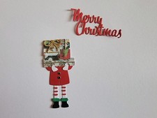 Merry Christmas Santa Claus Elf With Gifts Cardstock Die Cut Scrapbook