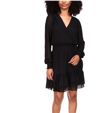 Michael Kors Womens Solid Ruffle Surplice Dress
