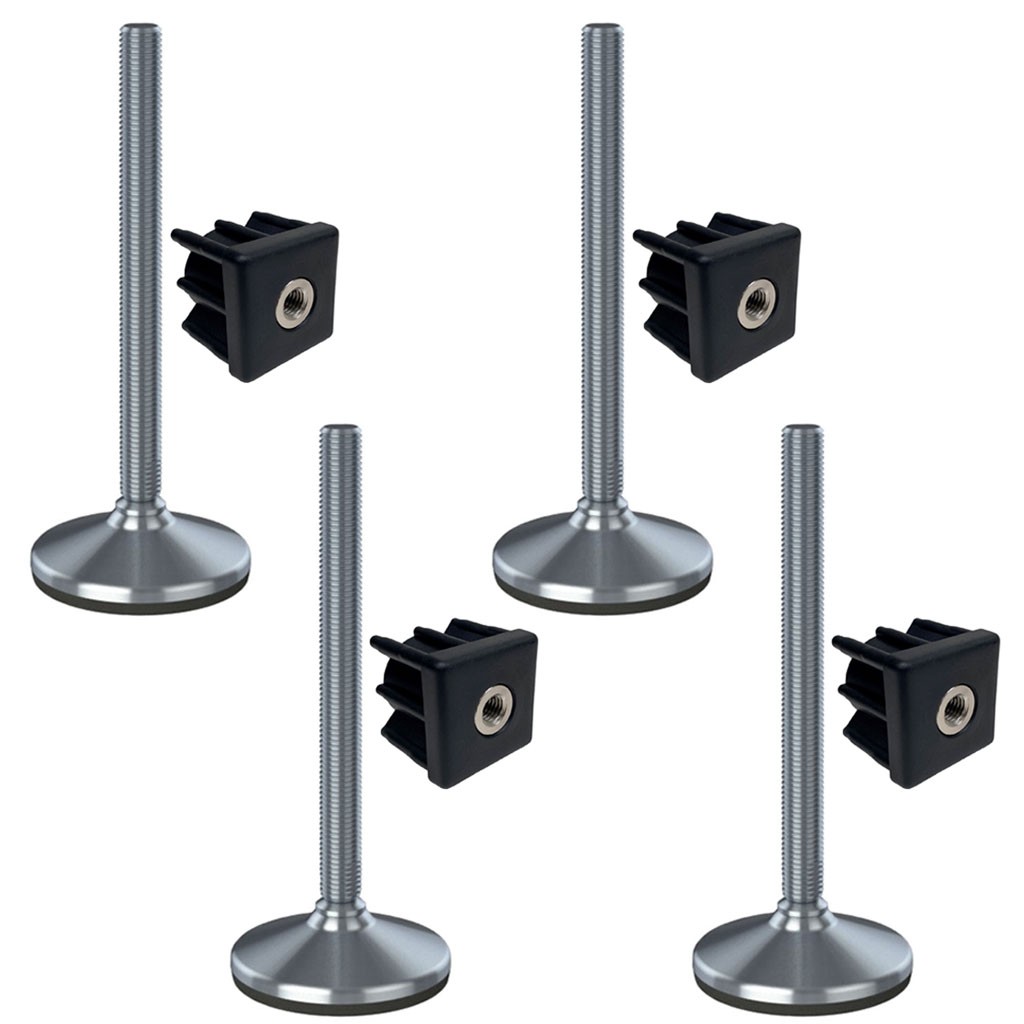 Stainless foot M20x230 105mm base has rubber pad + insert 40x40x2mm - Set of 4