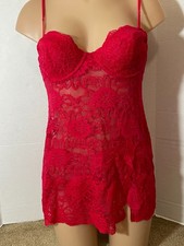 Vtg Y2K 2003 VICTORIA'S SECRET LACE Slip Dress Chemise Nightgown Sheer 34C Vampy