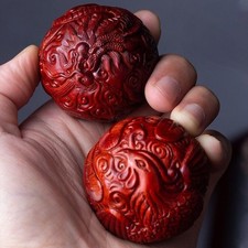 Par de bolas de ejercicio a mano talladas Indian Sándalo Dragon Phoenix