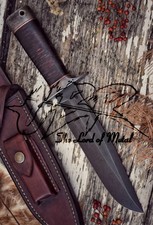 Custom Handmade Carbon Steel Stacked Leather Hunting Bowie Knife With Sheath
