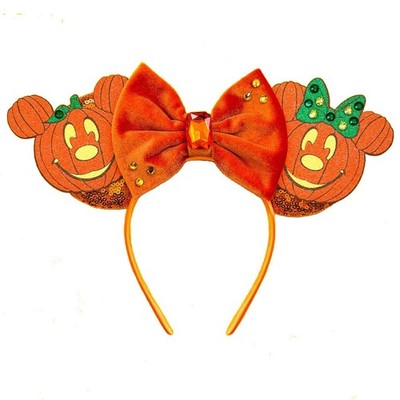 Halloween Mouse Ears Headband Pumpkin Ghost Skull Bat Hairband Sequin Bow Hai...