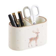 Christmas Pen Holder for Desk, PU Leather Pencil Holder for Desk with 2 Compa...