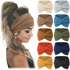10 PCS Extra Wide Turban Headbands for Women, Non-Slip Head Bands  Soft Stretch