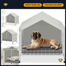 Elevated Dog House with Cushion - Stainless Steel Tent for Medium Dogs, Cozy  D