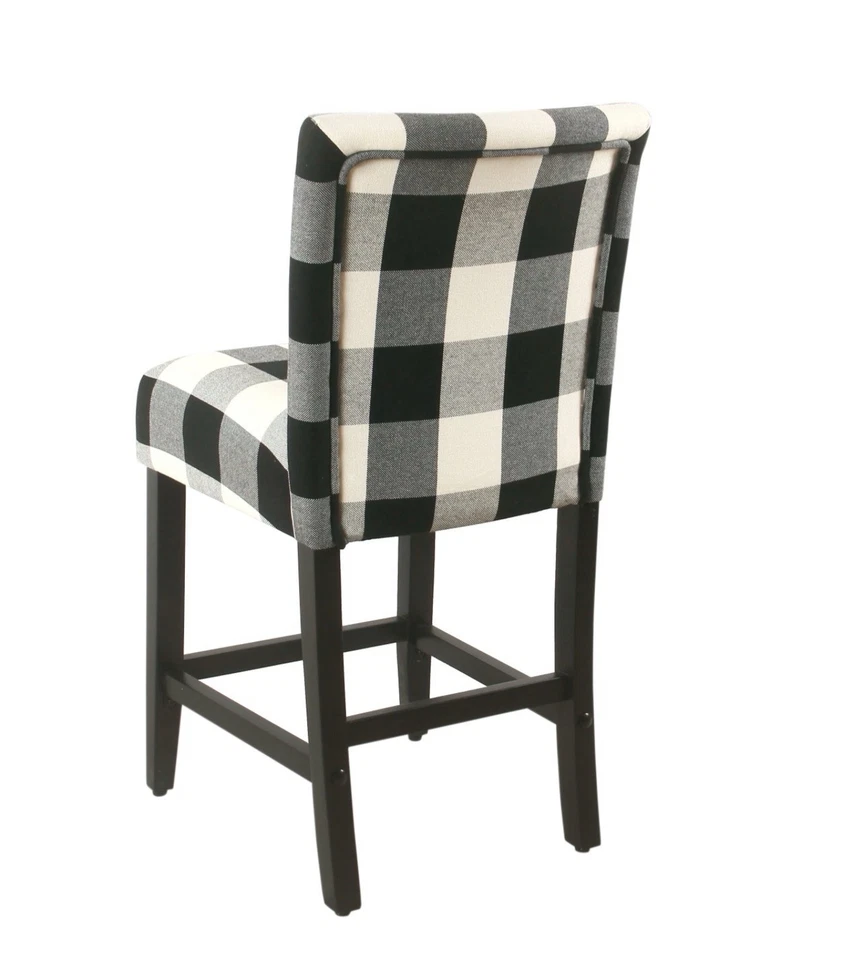 HomePop 24" Wood and Fabric Plaid Pattern Parsons Counter Stool in Black - Image 3 of 4