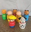 Vintage Lot Of 7 Fisher Price Little People Chunky Shapes Dog Boy Bear