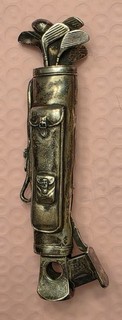 VINTAGE SILVER TONE DETAILED GOLF BAG & CLUBS CIGAR CUTTER 5 3/4"