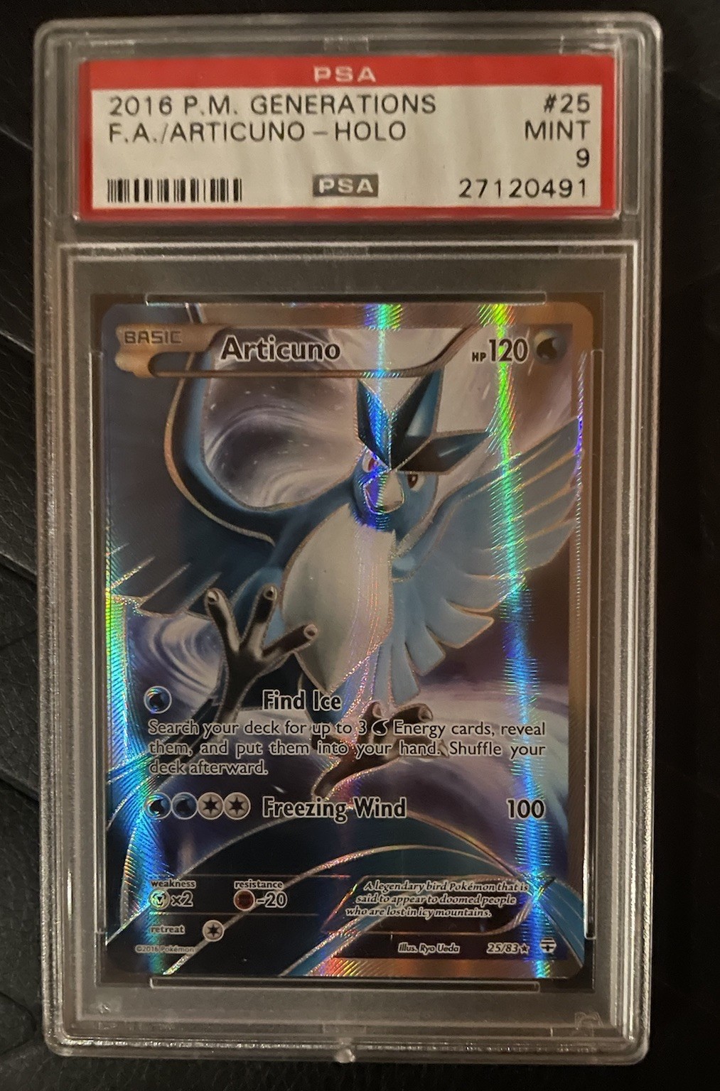 2016 Pokemon XY Generations #25 Full Art Articuno PSA 9 Card MINT