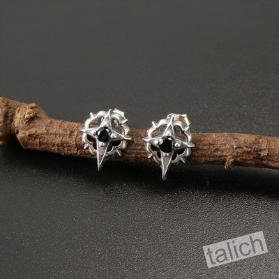 925 Sterling Silver Black CZ North Star Small Stud Earrings Gothic Unique Unisex