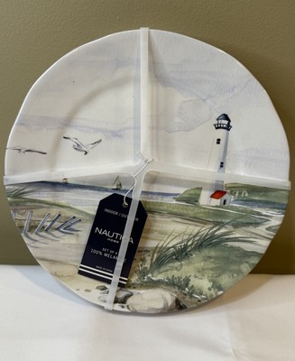 Nautica set 4 LIGHTHOUSE SALAD DESSERT PLATES Coastal Beach Nautical Melamine