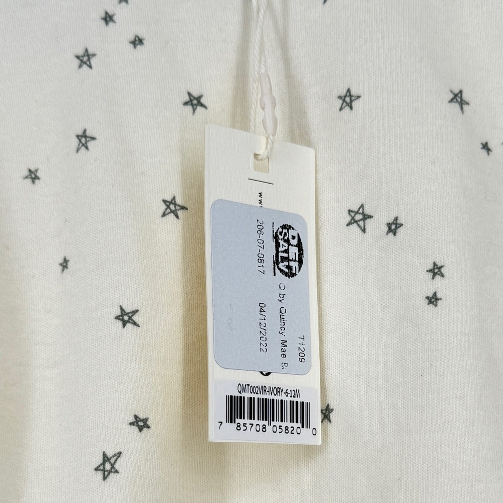 NWT Q by Quincy Mae Baby Stars Long Sleeve Shirt Ivory 6-12 Months