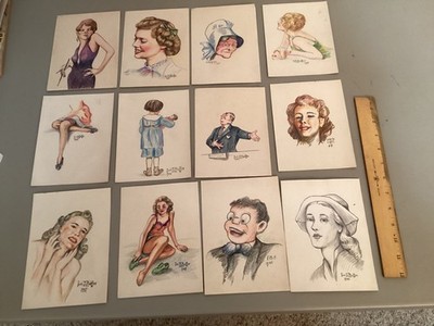 Ferd Pfeiffer Art Lot:  1907-1948 Pen & Ink, Chalk, Animals, Geometrics, Girls