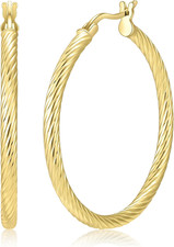 14 Karat Gold Earrings, 14K Gold Hoop Earrings for Women, 35Mm Twisted Vermeil H