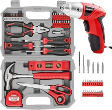 27 Piece 3.8V Electric Cordless Power Screwdriver Bundle with 42Pc Red Household