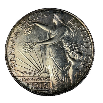 1915 S Panama Pacific Commemorative Half Dollar - Cleaned Long Ago - Nice Toning