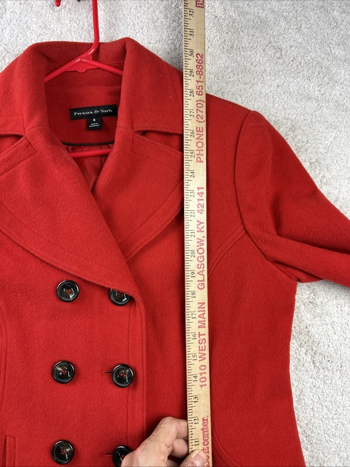 Preston & York Wool Blend Pea Coat Cherry Red Women’s Size 8 Button Pocket - Image 4 of 4