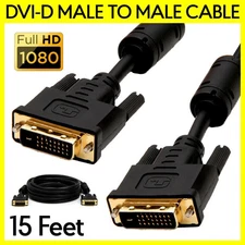 DVI Cable 15 Feet DVI-D Male to Male Monitor Cord for PC Projector LCD Display