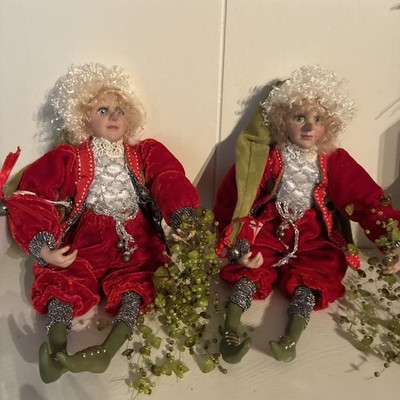 2-VTG Christmas Traditions Elf Jester Posable Jingle Fairies 11  tall Rare 